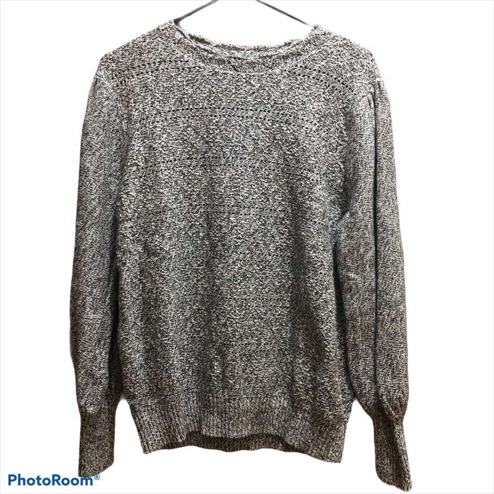 LOFT Gray Marled Stripe Pointelle Sweater NWT XL